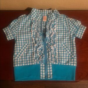 Kids Blue Checkered Ruffle Shirt